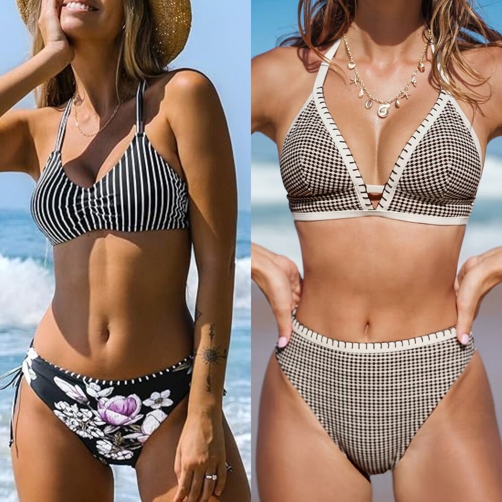 NWT Cupshe Lot of 2 Two Piece Swimsuits 2 PC Bathing Suit Swim Paddle Beach Sz L